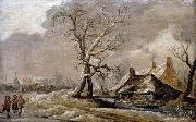Jan van Goyen Winter Landscape with Farmhouses along a Ditch. oil